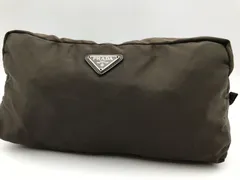 PRADA　プラダ　ポーチ　テスートナイロン　三角ロゴ　カーキ系　423