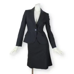 06【美品】P.S.FA パーフェクトスーツファクトリー スカートスーツ 7 S 黒 ブラック SUPER110's ウール 春夏