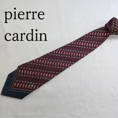ピエール・カルダン　ネクタイ　赤　紺　幾何学模様柄　絹　洗練【n2653】