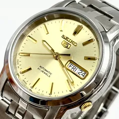 【稼動/極美品/純正ベルト】SEIKO 5 セイコー 5 腕時計 デイデイト 自動巻き 裏スケ 21石 シャンパンゴールド メンズ