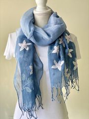 小原洋子 刺繍柄のストール 綿100% ターコイズ - メルカリ