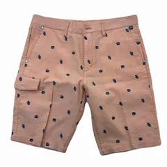 フィラゴルフ ショートパンツ メンズ ウエスト86cm コーラルピンク 総柄 刺繍 ロゴ ゴルフウェア