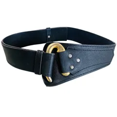 本革 サッシュベルト 太幅 レザー ブラック リングバックル フリーサイズ ヴィンテージ