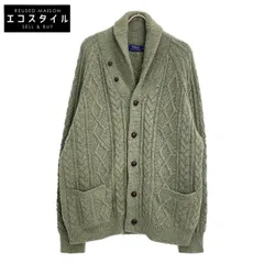 POLO RALPH LAUREN ポロ ラルフローレン ｸﾞﾘｰﾝ ｶｼﾐﾔｳｰﾙ混 ｹｰﾌﾞﾙ編み ｸﾙﾐﾎﾞﾀﾝｼｮｰﾙｶﾗｰｶｰﾃﾞｨｶﾞﾝ XXL