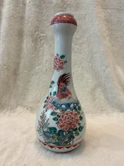 【銘品】古美術 色絵 牡丹に鶏図 花瓶  飾壺 時代物