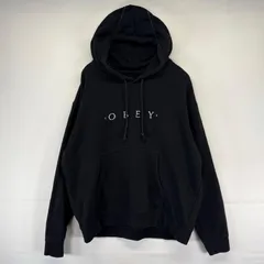 古着 オベイ OBEY パーカー 刺繍ロゴ プルオーバー スウェット フーディ XL  ブラック系 メンズのサムネイル