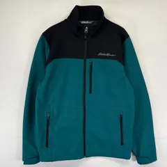 古着 エディー・バウアー Eddie Bauer ジャケット フルジップ ワンポイントロゴ ソフトシェル 胸ポケット S  グリーン系 ツートン メンズ