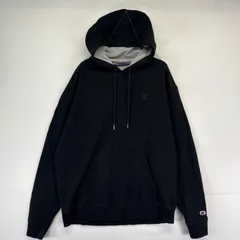 古着 チャンピオン Champion パーカー ワンポイントロゴ 刺繍 スウェット フーディー プルオーバー L  ブラック系 メンズ
