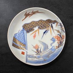 九谷焼 玉竜窯大皿 飾り皿 吉祥柄 縁起物(夫婦鶴 松竹梅 青海波