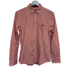  バーバリーブラックレーベル BURBERRY BLACK LABEL メンズ 長袖シャツ ギンガムチェック ホースロゴ 刺繍 綿100% サイズ1 赤 D1M09-608-16【ZY4】