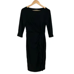 RalphLauren(ラルフローレン) ワンピース サイズ4 S レディース美品  - 黒 クルーネック/七分袖/ひざ丈