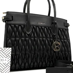 美品 FURLA フルラ コメタ トートバッグ ハンドバッグ ショルダーバッグ 2WAY キルティング ナッパレザー 本革 ブラック 黒 自立型 チャーム付き レディース ビジネス フォーマル カジュアル ギフト プレゼント 鞄 手提げ