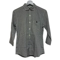  バーバリーブラックレーベル BURBERRY BLACK LABEL メンズ 七分袖シャツ ギンガムチェック ストレッチ コットン サイズ1 ブラック×ホワイト D1M14-513-06【ZY4】