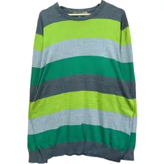 OLD NAVY オールドネイビー ボーダーニット セーター XL 100%コットン 綿100% チクチクしない 丸洗い可 グリーン グレー マルチカラー 大きいサイズ 00s 古着 レトロ ポップ 派手 インナー 重ね着 / MS660のサムネイル