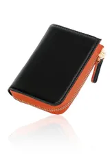 [GRAV] 【ミニマリスト推奨】(雑誌掲載品) 小銭入れ メンズ コインケース カードケース 牛床革 レザー 小さい 財布 コンパクトモデル (ブラック/オレンジ（ゴールドファスナー）)美品　おすすめ 69e2273c