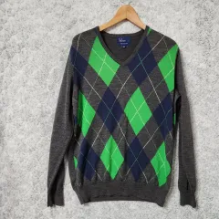 J279 L フレッドペリー アーガイル メリノウール Vネック ニット
