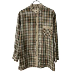 長袖 チェックシャツ M～ ベージュ ボタン チェック柄 胸ポケット チェックシャツ 長袖シャツ トップス 春物 a804-5894