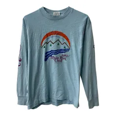 80s Tee Jays 長袖 プリントTシャツ M ライトブルー プルオーバー アームプリント 両面プリント ロンT ロングT 春夏物 a804-5897