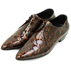 【極美品】SAINT LAURENT PARIS サンローランパリ ブーツ サイズ 42 1/2 メンズ レオパード パテントレザー エナメル レースアップ シューズ 革靴 袋付属 レオパード イタリア製のサムネイル