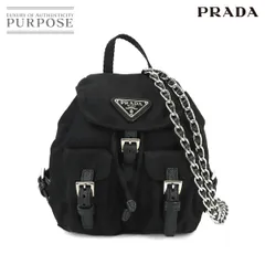 新品同様 プラダ PRADA ミニ チェーン ショルダー バッグ ナイロン サフィアーノレザー ブラック リュック型 BZ0029 90320092