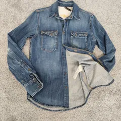 NUDIE JEANS　ヌーディージーンズ ダメージ加工　デニムシャツ  【サイズ】  XS　デニムシャツ　ダメージ加工　SHIRT　長袖　メンズ　中古　古着のサムネイル