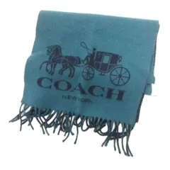 コーチ COACH マフラー ストール フリンジ リバーシブル カシミヤ ロゴ 青 ブルー
