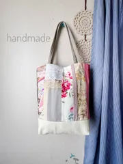 ハンドメイド　パッチワーク　トートバッグ　ピンク花柄