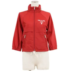 【美品】PRADA プラダ リナイロン ブルゾン サイズ 40 レディース Re-Nylon ロゴプリント ジップアップ ドローコード フード収納可 ジャケット アウター レッド 赤 イタリア製のサムネイル