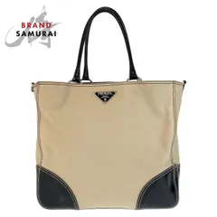 PRADA プラダ 三角ロゴプレート ベージュ ブラック 黒 シルバー金具 キャンバス/エナメル トートバッグ ショルダーバッグ 504855【中古】