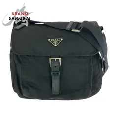 PRADA プラダ テスート 三角ロゴプレート ブラック 黒 シルバー金具 ナイロン/レザー ショルダーバッグ レディース 505858【中古】