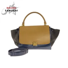 CELINE セリーヌ トラペーズ ブラウン ネイビー ブラック レザー/スウェード ショルダーバッグ ハンドバッグ レディース 506071【中古】