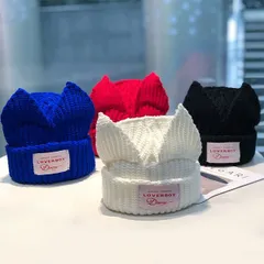 【在庫限り】ネコ耳 ニットキャップ 猫耳 ニット帽 ニット 帽子 レディース 耳付きのサムネイル