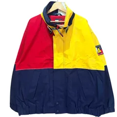 90s トミーヒルフィガー セーリングジャケット メンズ XL 紺 赤 黄 TOMMY HILFIGER ビンテージ ナイロンジャケット ブルゾン T-pablow着用デザイン 刺繍ロゴ オーバーサイズ 古着 ストリート / MS676