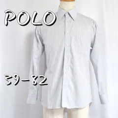 【訳あり】POLOポロ 形態安定 ストライプ柄 コットン製 長袖シャツ 39-82(M) 白ホワイト×青ブルー 【古着】【中古】【送料無料】のサムネイル