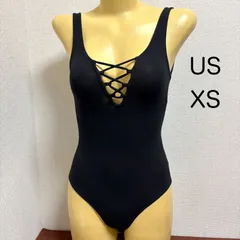 H892H&M♪ブラックの編み込み系レディースダンスバレエレオタード♪フィットネスやトレーニングや撮影用にも♪USサイズXS（日本サイズS-M相当）のサムネイル
