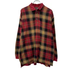 USA製 90s DOCKERS 長袖 ポロシャツ L レッド マルチカラー ドッカーズ ハーフボタン チェック柄 90年代 コットン100% 春秋物 a804-5936