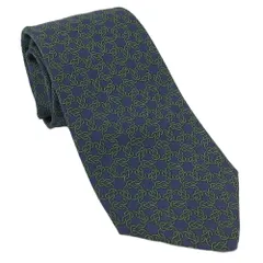 HERMES ネクタイ シルク100％ チェーン柄 ブルー グリーン