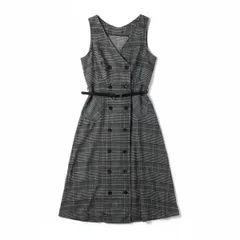 【タグ付き】FASHION ジャンパースカート ワンピース ベルト付き チェック サイドポケット ロング丈 黒 グレー Mサイズ 2025123100138