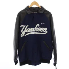 ナイキ NIKE ニューヨークヤンキース New York Yankees スタジャン スタジアムジャンパー アウター レザー M 紺 ネイビー 黒 ブラック 127126 /YT ■ECE004