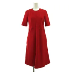 ザラ ZARA ワンピース XS 赤 レッド 無地 ラウンドネック 半袖 ミディ丈 フレアシルエット /PP ■ECA004