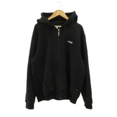 フィラ FILA パーカー 上着 M 黒 ブラック 長袖 フード付き ロゴ刺繍 ジップアップ 裏起毛 /PP ■ECA004