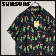 極美品】SUNSURF アロハシャツ 半袖 開襟 フラガール レーヨン 黒 S 