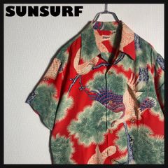 SUNSURF アロハシャツ 半袖 鮎 松 紅葉 和柄 赤 L - メルカリ