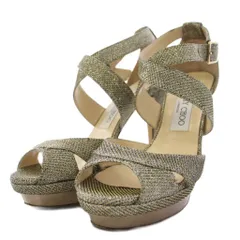 ジミーチュウ JIMMY CHOO サンダル ハイヒール オープントゥ ラメ グリッター ベルト 36 シルバー ゴールド /BM