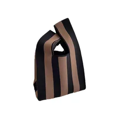 【新品】 [NANYONGYU] ニットバッグ トートバッグ レディース 編み物 手提げ おしゃれ 可愛い柄 エコ サブ かばん 丈夫 軽量 厚手 柔らかい ミニトート 通勤 お出かけ ギフト 贈り物 プレゼント (コーヒーストライプ, 縦25cm、横20cm