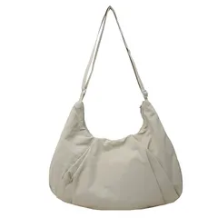 【新品】 [andoffer] ショルダーバッグ レディース ナイロン ハーフムーン 大容量 三日月 ラウンド 軽量 防水 ホーボー 斜めがけ 通勤通学 餃子 肩掛け 横長 疲れない (クリーム) [並行輸入品]