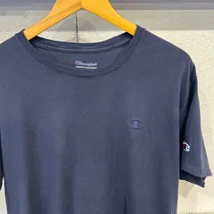古着 L チャンピオン Champion ワンポイント Tシャツ 半袖 紺 ネイビー 無地 シンプル