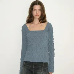 ポリウール シャーリング ブラウス グリーンブルー