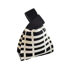 【新品】 [NANYONGYU] ニットバッグ トートバッグ レディース 編み物 手提げ おしゃれ 可愛い柄 エコ サブ かばん 丈夫 軽量 厚手 柔らかい ミニトート 通勤 お出かけ ギフト 贈り物 プレゼント (スタガストライプ, 縦25cm、横20cm、