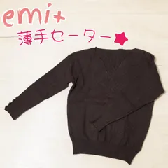 emi+ 薄手セーター レディース 長袖 Vネック リブ ニット アクリル100％ エミプラス
